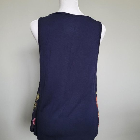 New York & Company Navy Floral Sleeveless Top - Picture 2 of 6